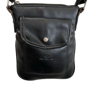 Samsonite Black Leather Crossbody Bag Purse 8X6 Front Flap Pocket with Zip Top